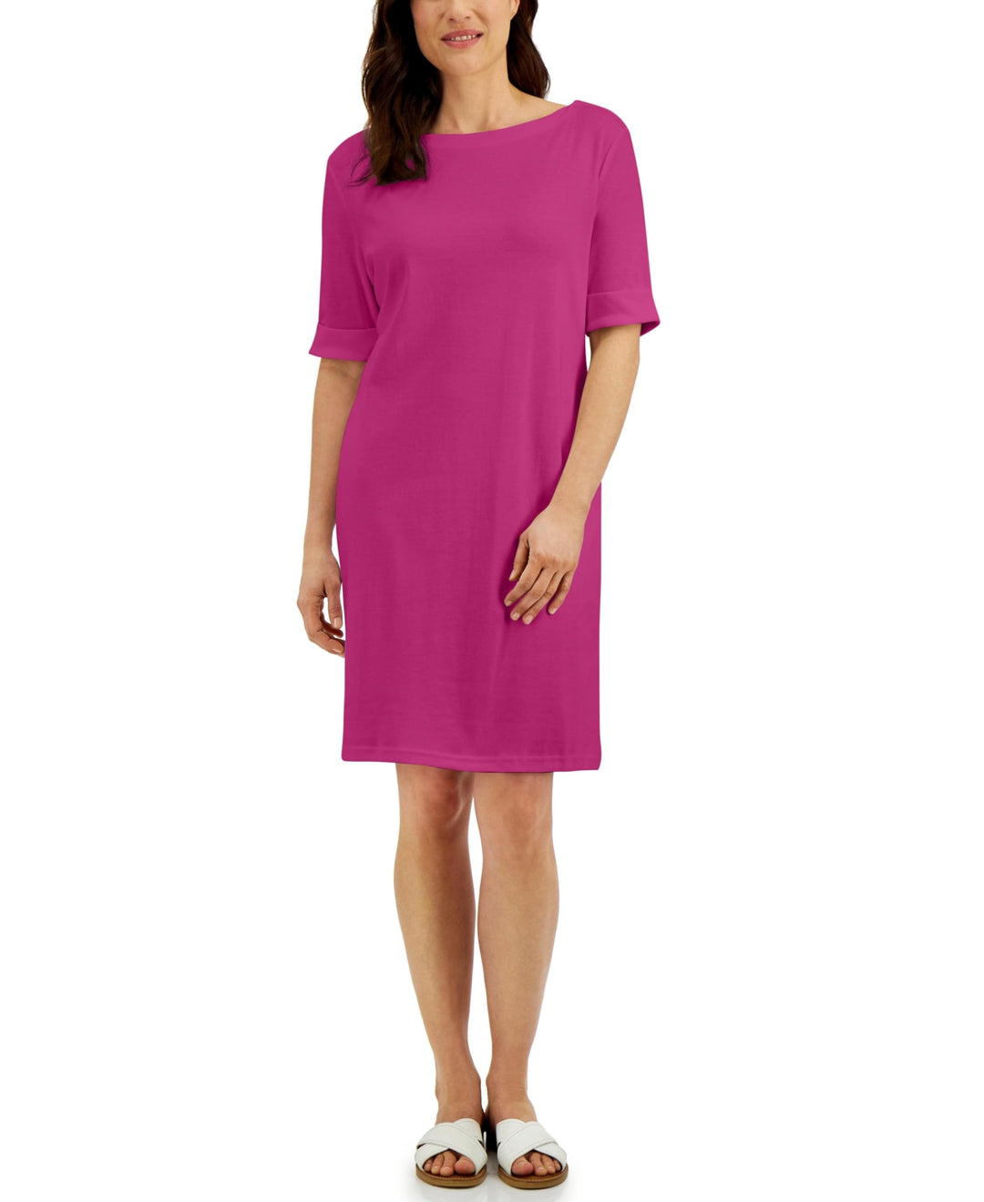 Karen Scott Cotton Cuffed Sleeve Dress