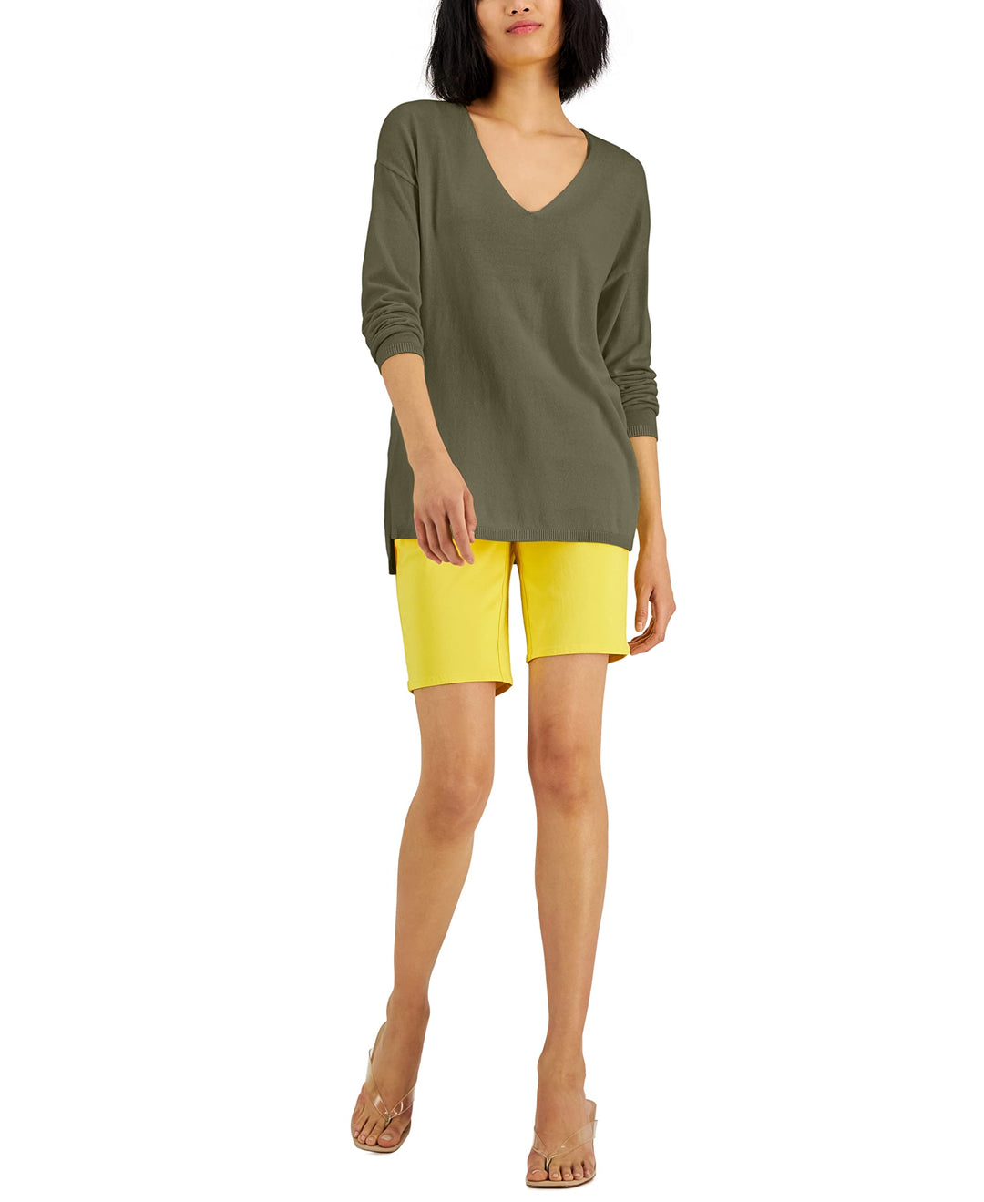 International Concepts Womens Solid V Neck Sweater