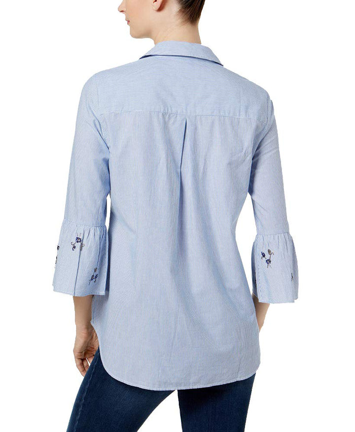 Charter Club Cotton Embellished Bell Sleeve Shirt