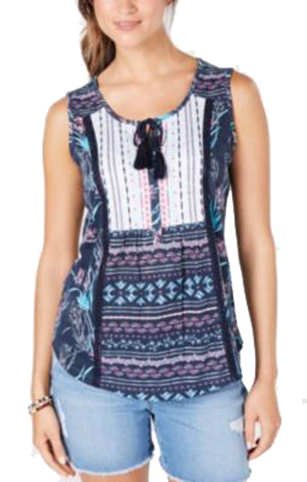 Petite Mixed-Print Tie-Front Top