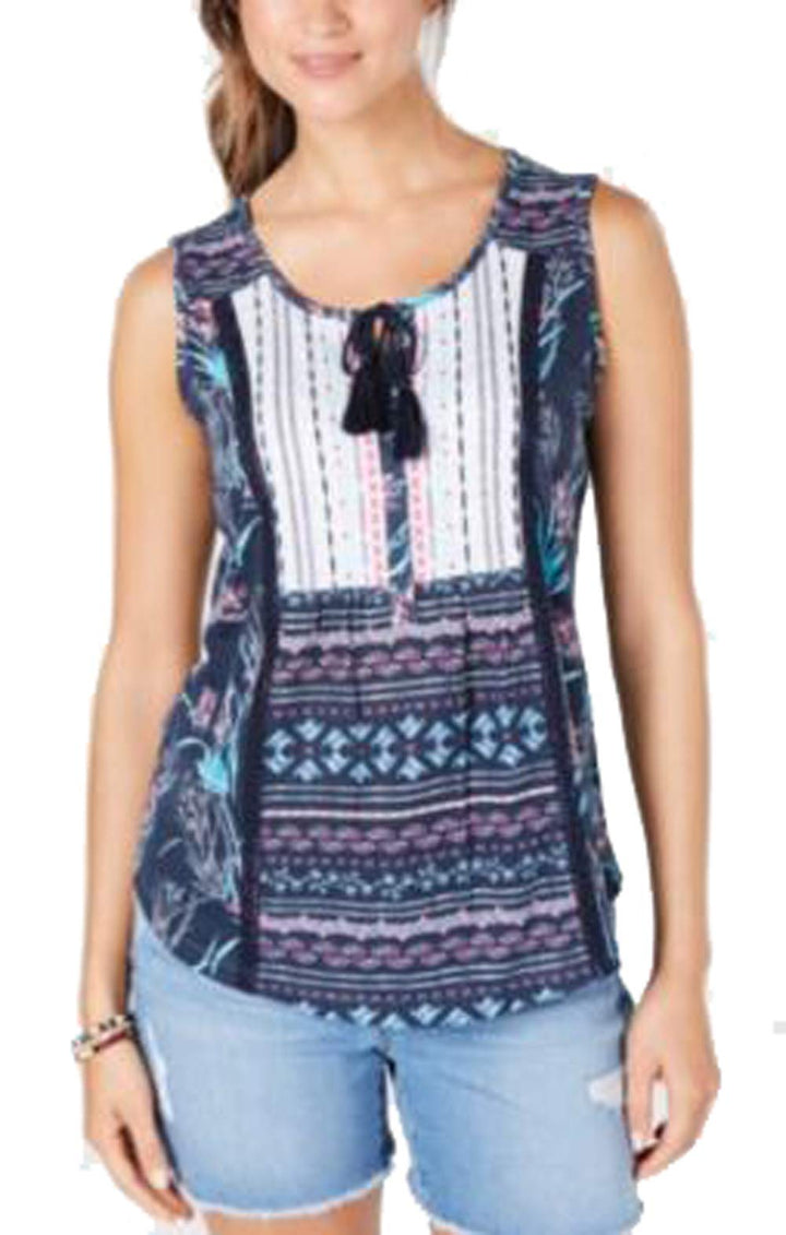 Petite Mixed-Print Tie-Front Top