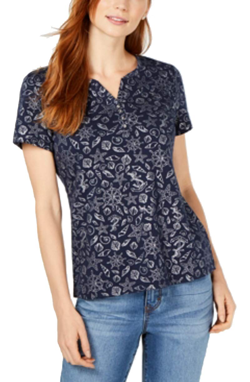 Foil-Print Split-Neck T-Shirt