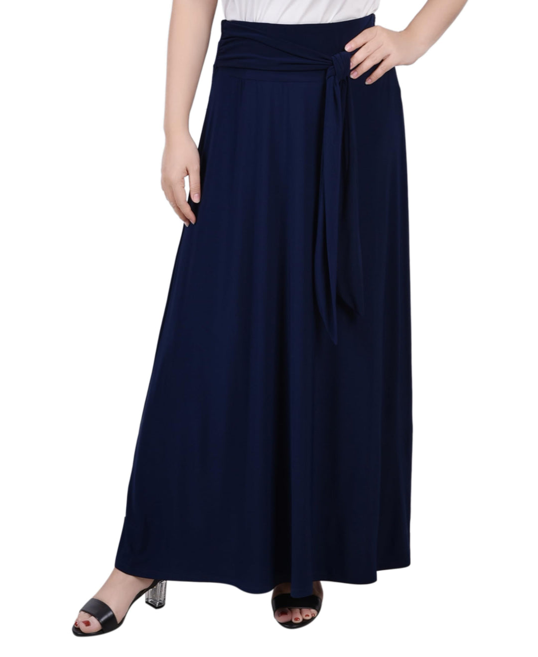 NY Collection Petite Maxi Skirt With Sash Waist Tie