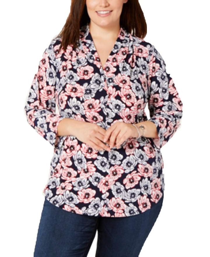 Charter Club Plus Size Printed 3/4 Sleeve Top