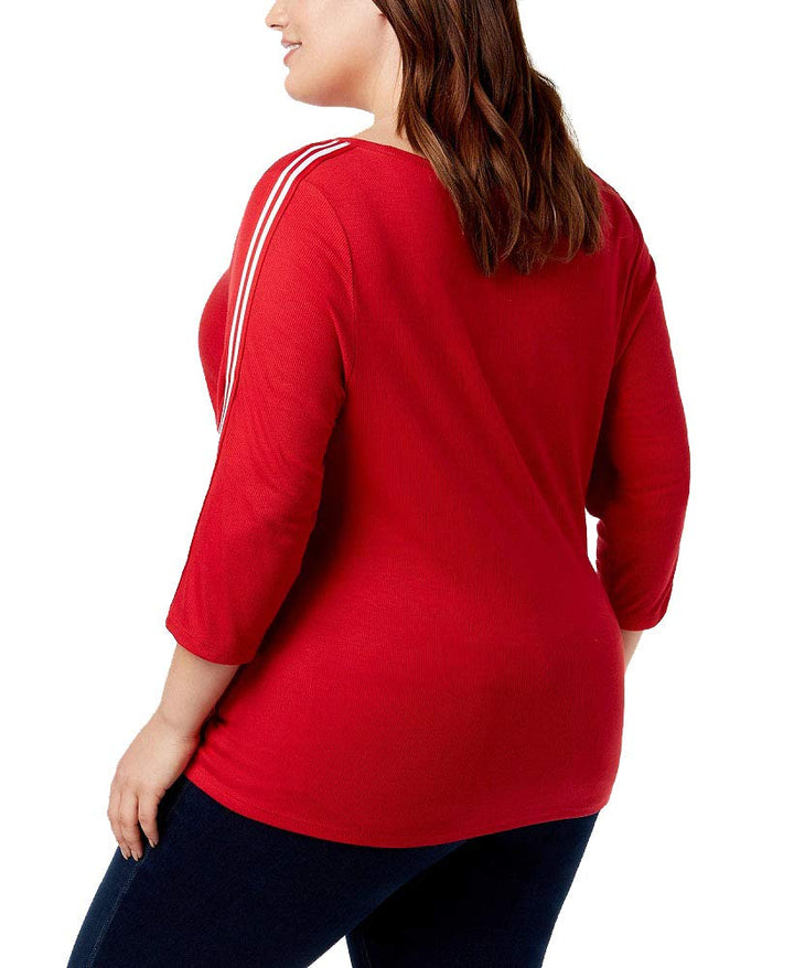 Plus Size Tie Front Ribbed Top