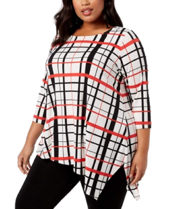 Alfani Plus Size Plaid Asymmetrical Tunic