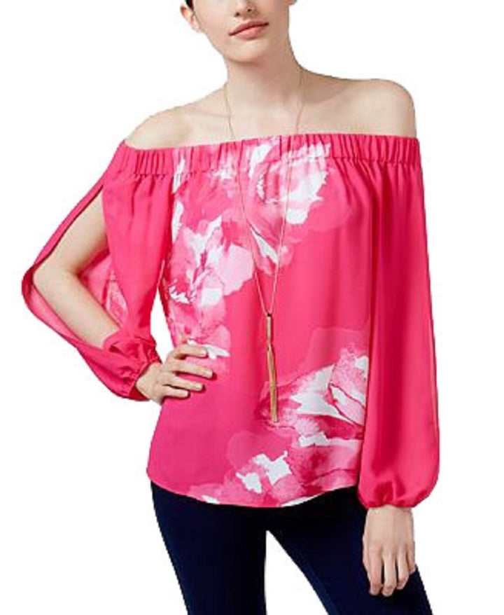 INC International Concepts Petite Printed Off The Shoulder Top