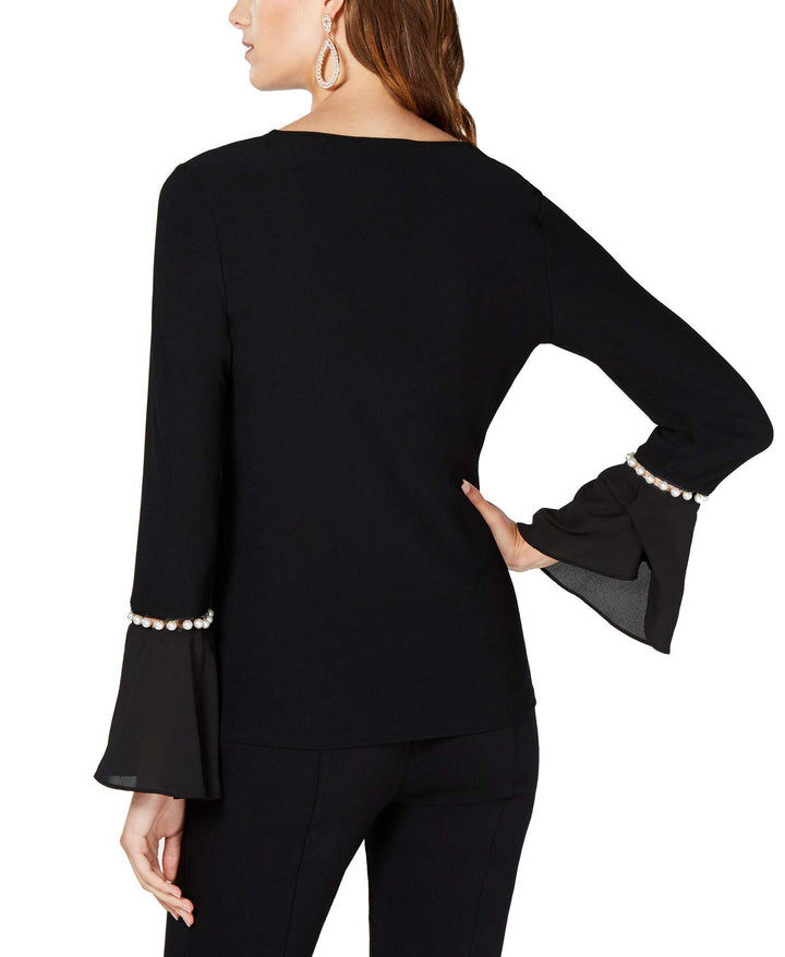 V Neck Pearl Sleeve Top
