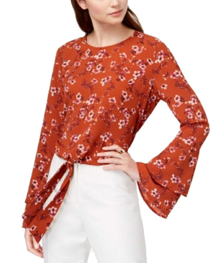 Juniors' Bell-Sleeve Tie-Front Top
