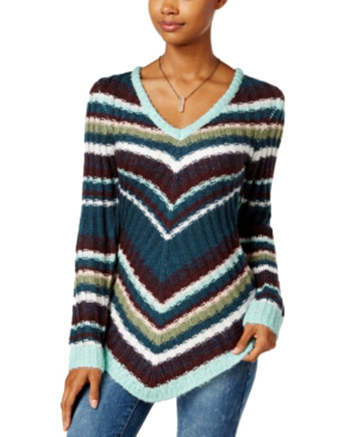 Ultra Flirt Juniors' Mitered Stripe Tunic Sweater