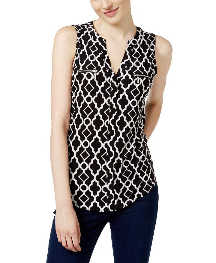 Petite Printed Zipper Detail Top