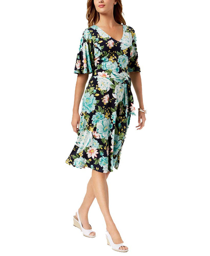 Charter Club Petite Floral Print Flutter Sleeve Dress