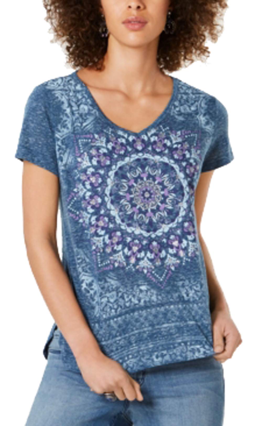 Style & Co Petite V Neck Graphic T-Shirt