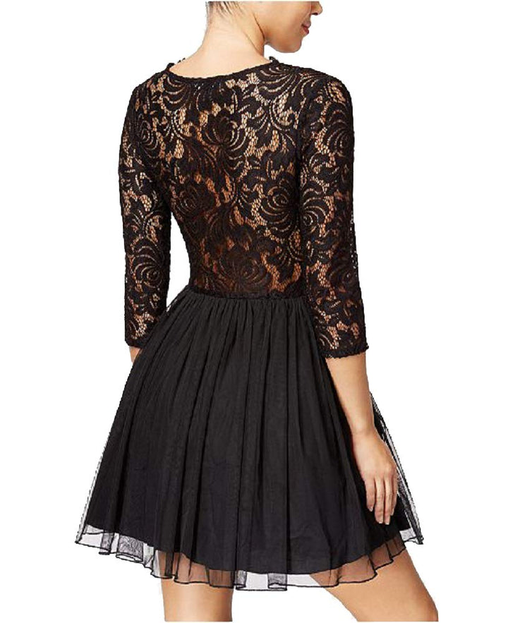 City Studios Juniors Lace Trimmed Fit Flare Dress