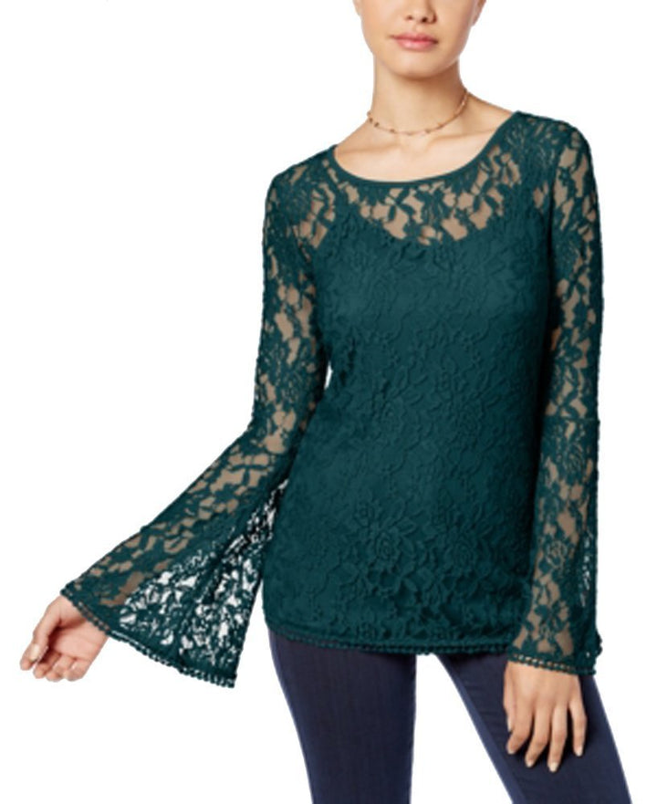 Ultra Flirt Juniors Lace Bell Sleeve Top