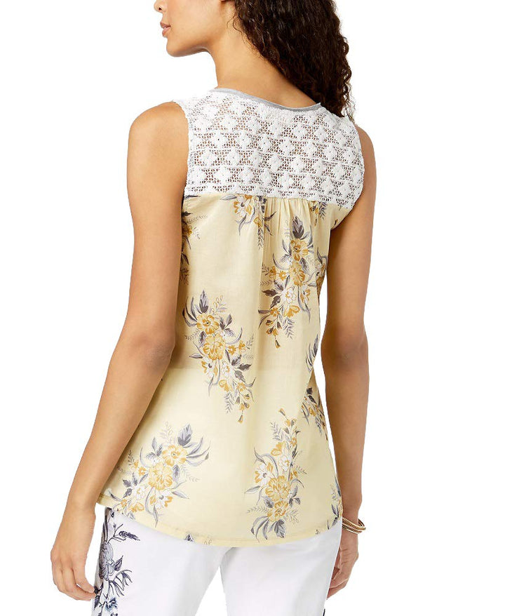 Style & Co Petite Cotton Printed Crochet Back Top