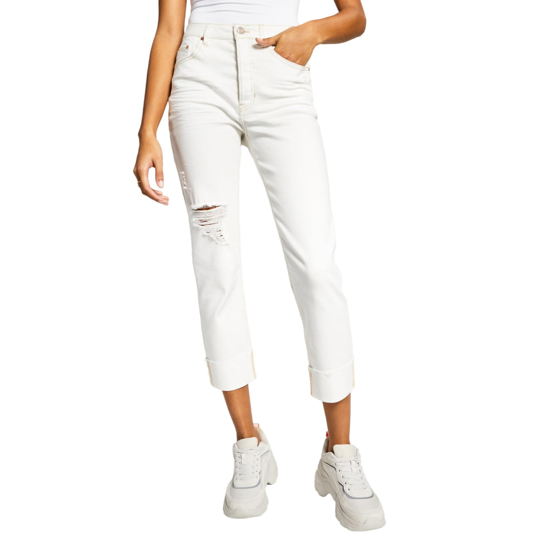 Now This Womens High Rise Vintage Straight Button Cuffed Jeans