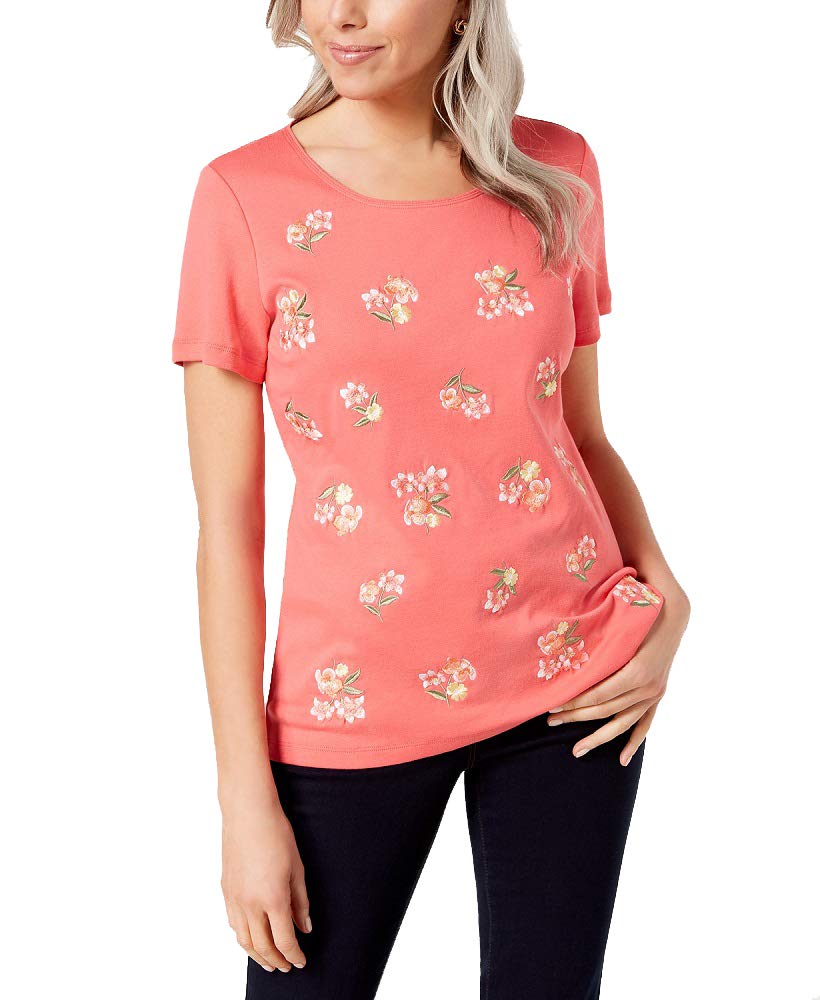 Karen Scott Petite Cotton Embroidered Top
