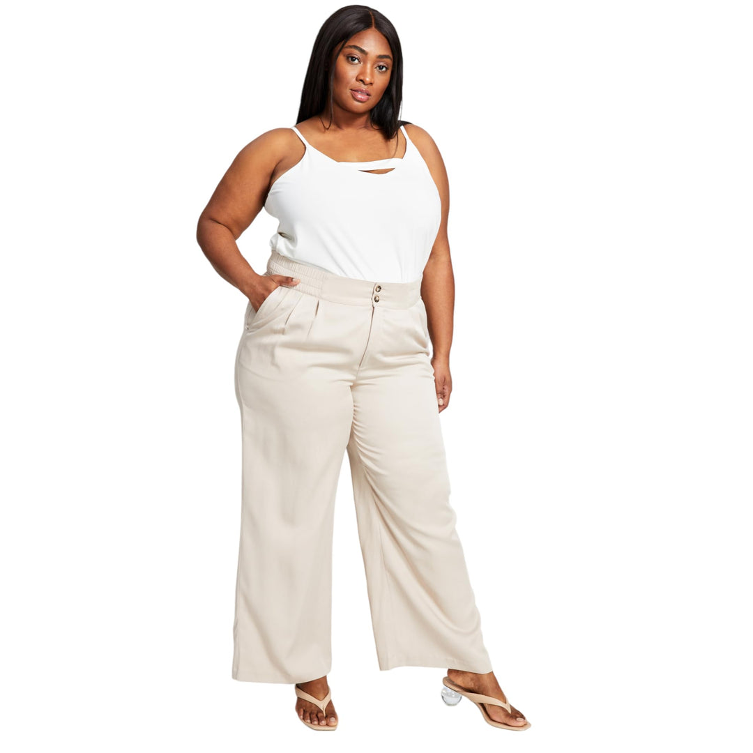 Bar III Plus Size Pleated Twill Wide Leg Pants