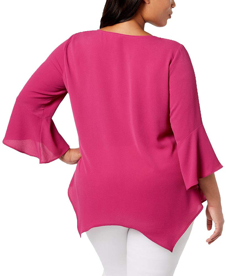 NY Collection Plus Size Pleated Handkerchief Hem Top