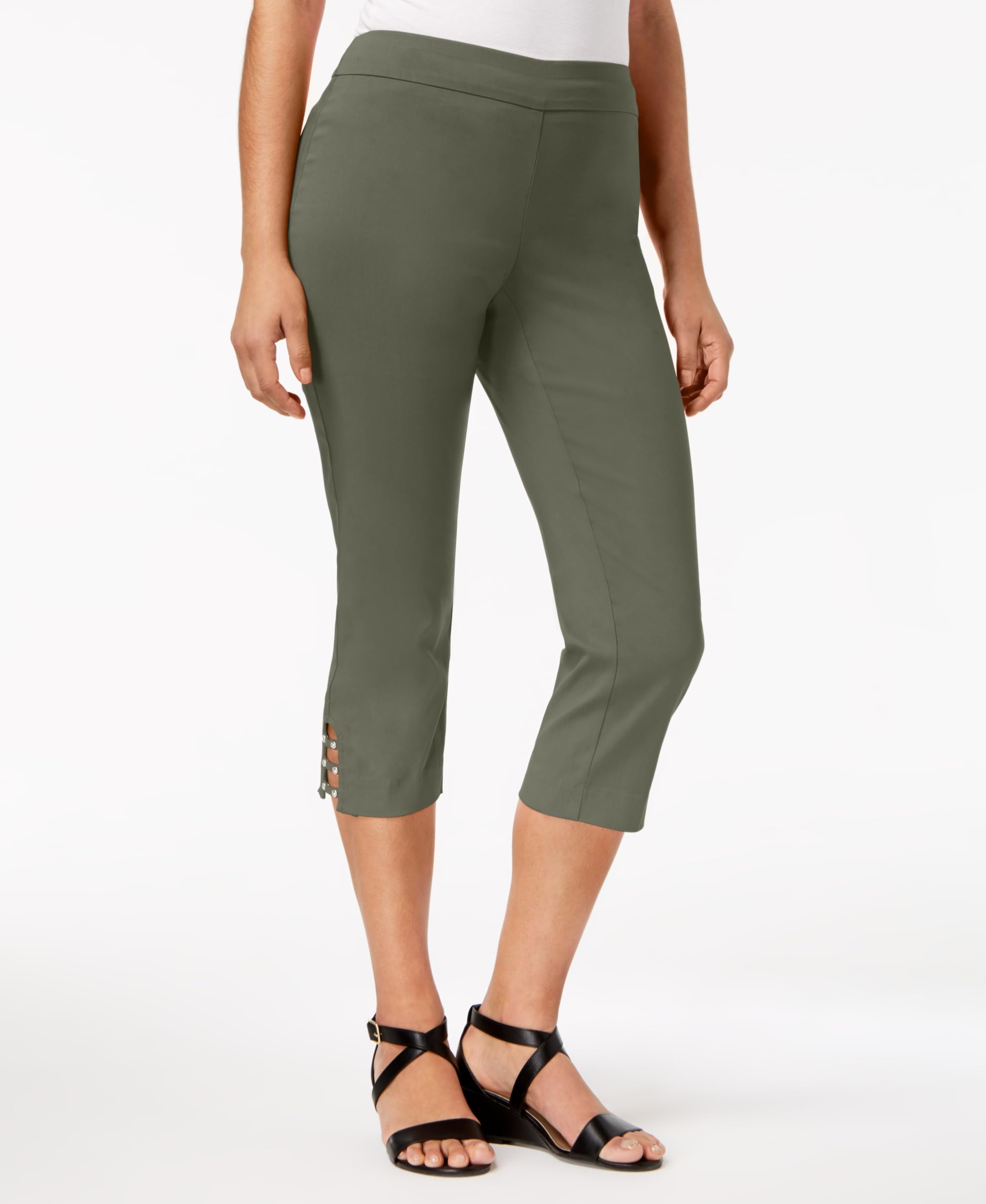 JM Collection Pull On Lattice Inset Capri Pants