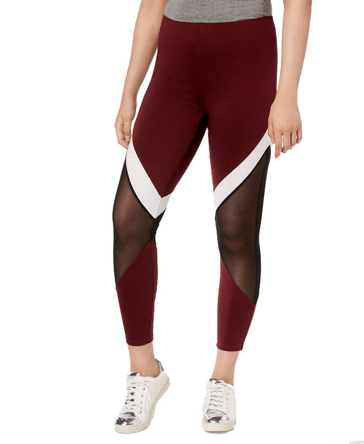 Juniors' Contrast Stripe & Mesh Leggings