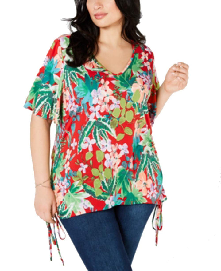 Plus Size Side-Ruched Flutter-Sleeve Top