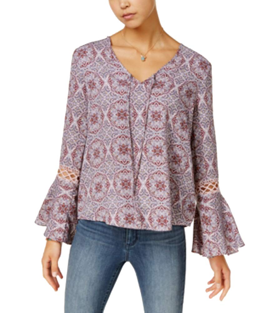 Hippie Rose Juniors Printed Crochet Bell Sleeve Top