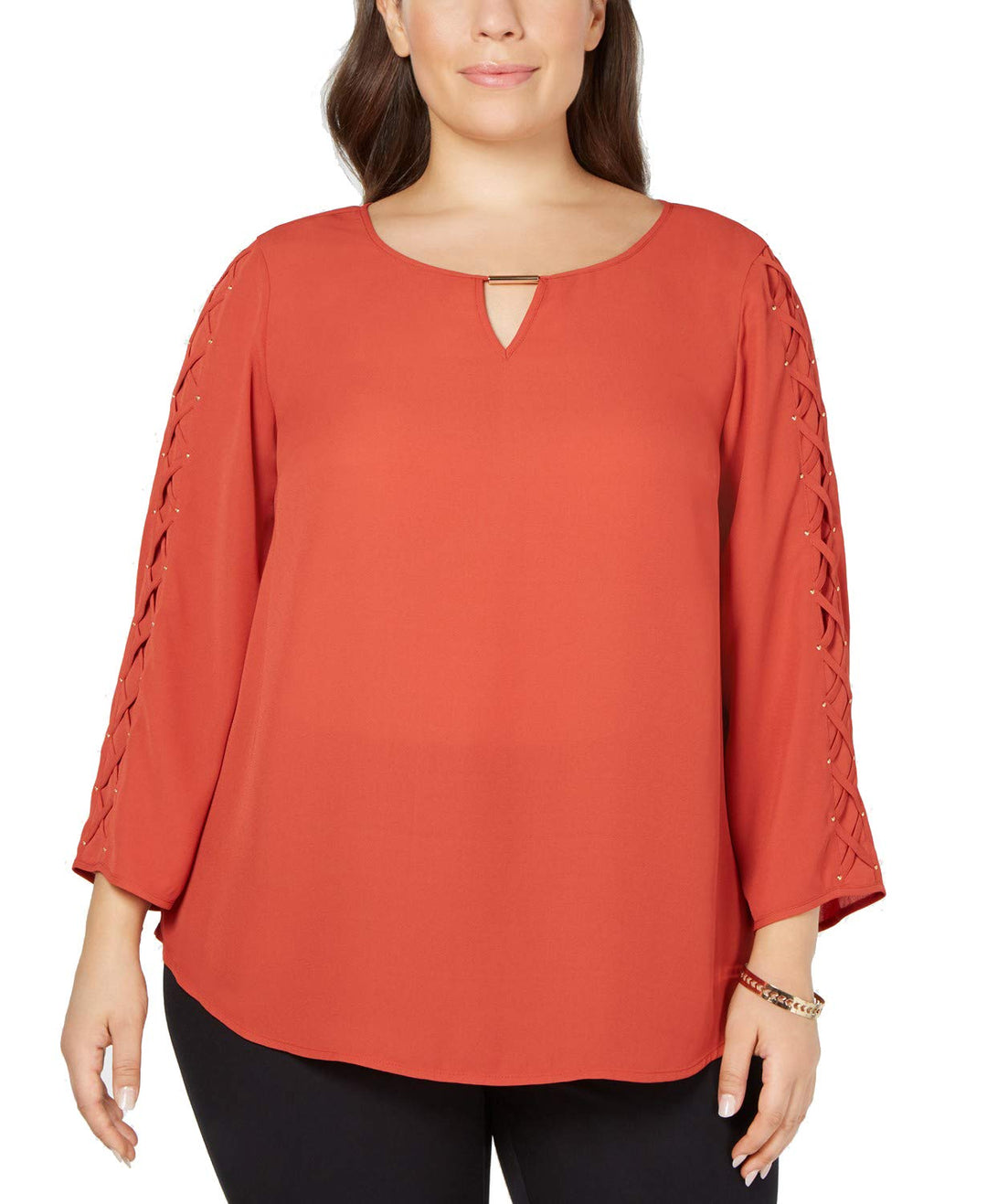 JM Collection Plus Size Lace Up Top