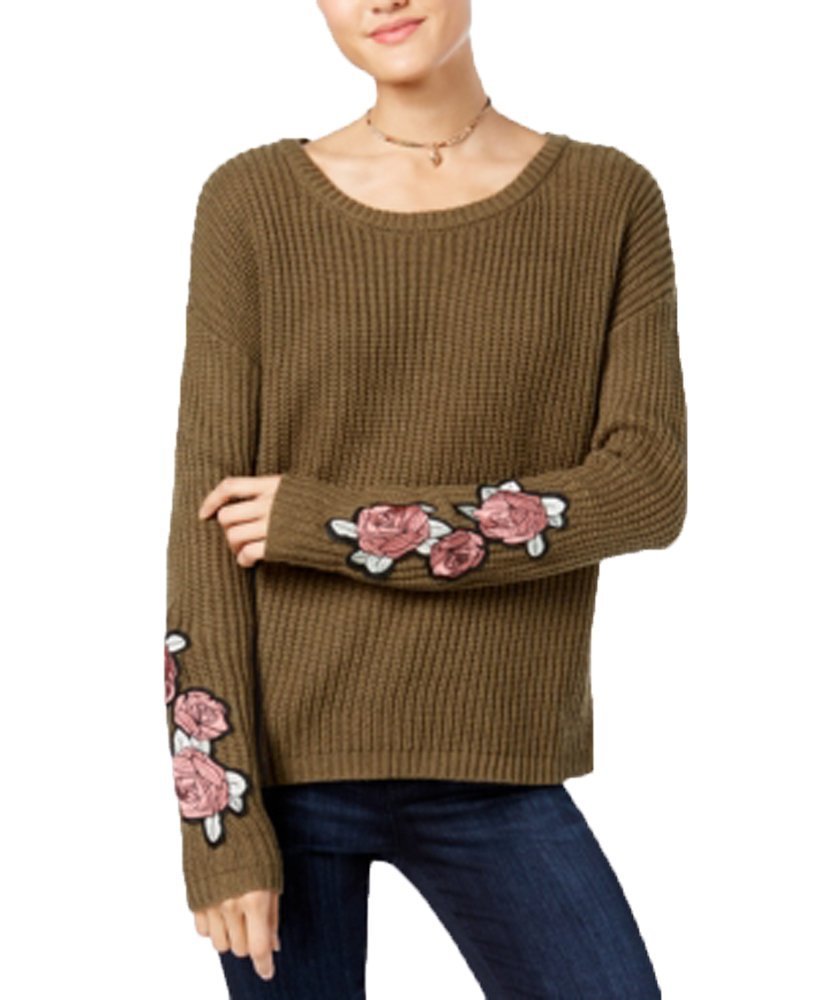 Juniors' Rose-Embroidered Sweater