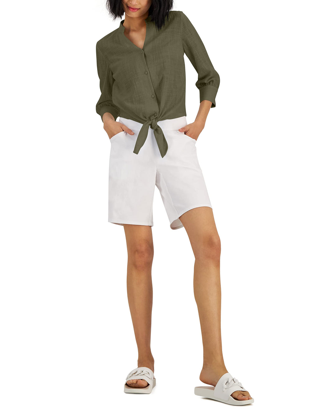 INC International Concepts Womens Tie Hem Button Down Top