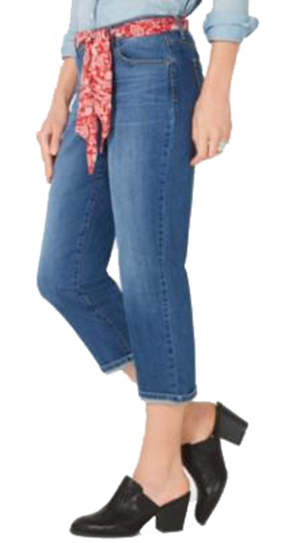 Petite Scarf-Belt Cuffed Capri Jeans