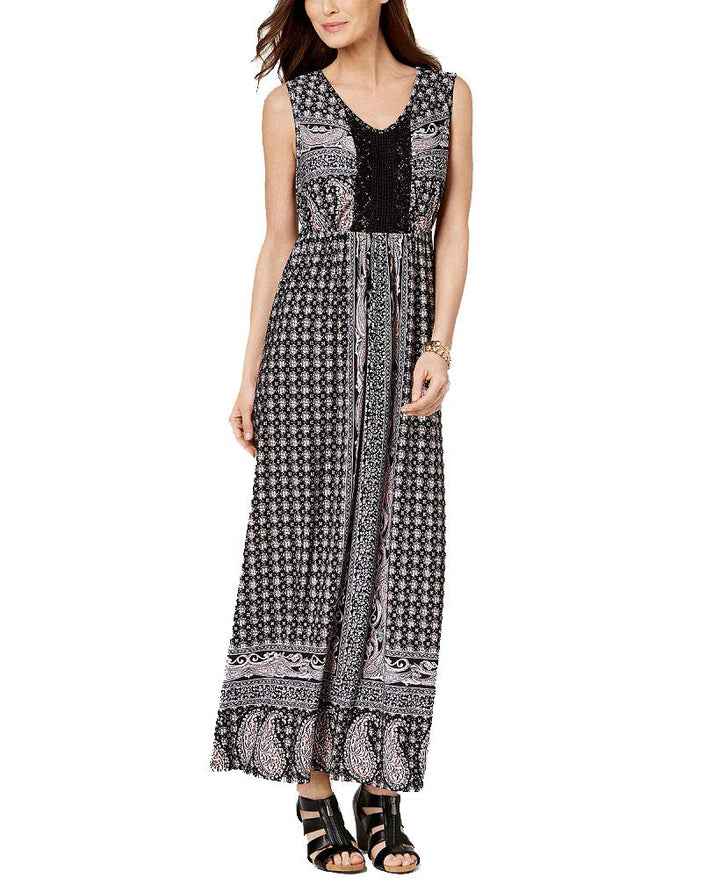 Style & Co Petite Printed Crochet Maxi Dress