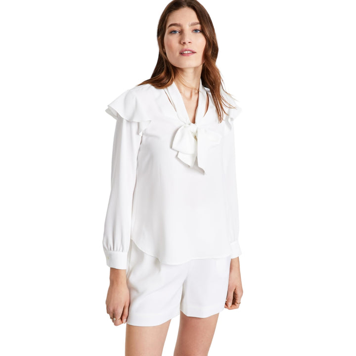 Bar III Bow Neck Ruffled Shoulder Blouse
