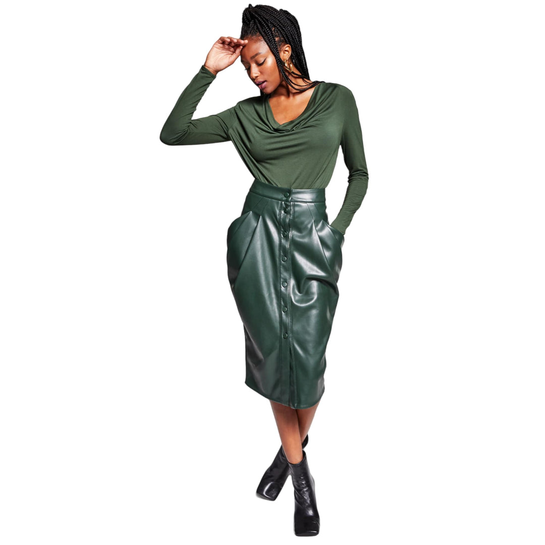 Jeannie Mai X Inc Petite Draped Pleather Skirt