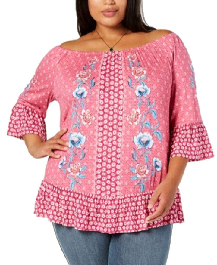 Plus Size Printed Off-The-Shoulder Top