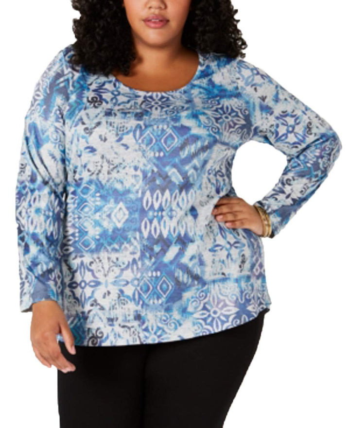 Plus Size Printed Embellished Top