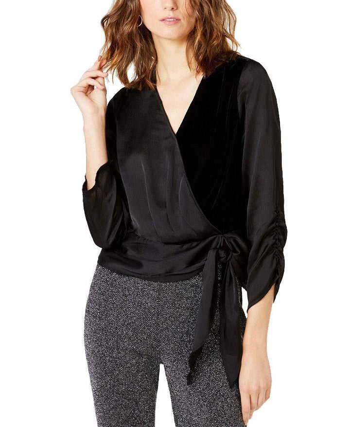 Petite Velvet Wrap Top