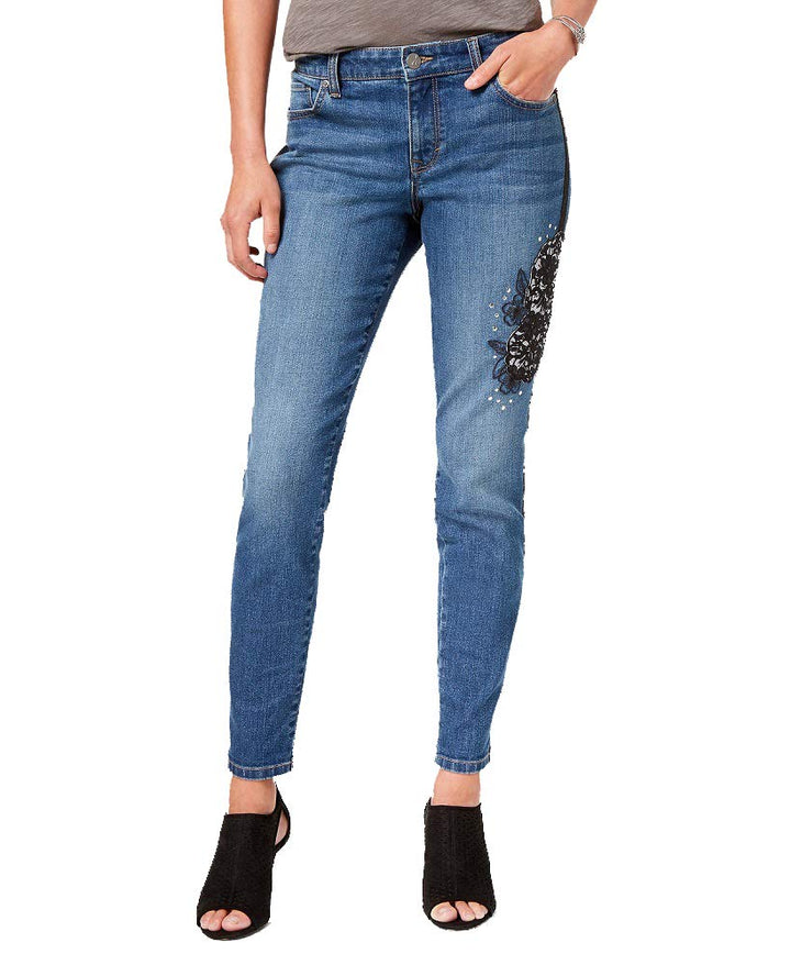 Lace-Detail Studded Jeans