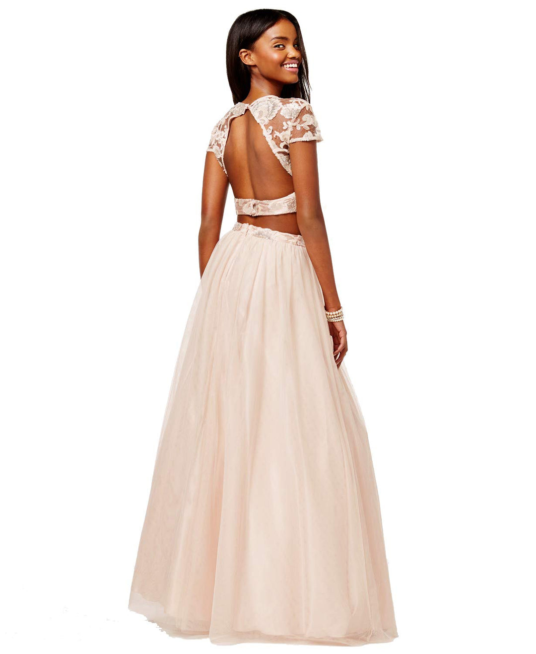 Juniors' 2-Pc. Sequined Cap-Sleeve Gown