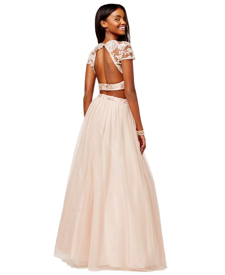 Juniors' 2-Pc. Sequined Cap-Sleeve Gown