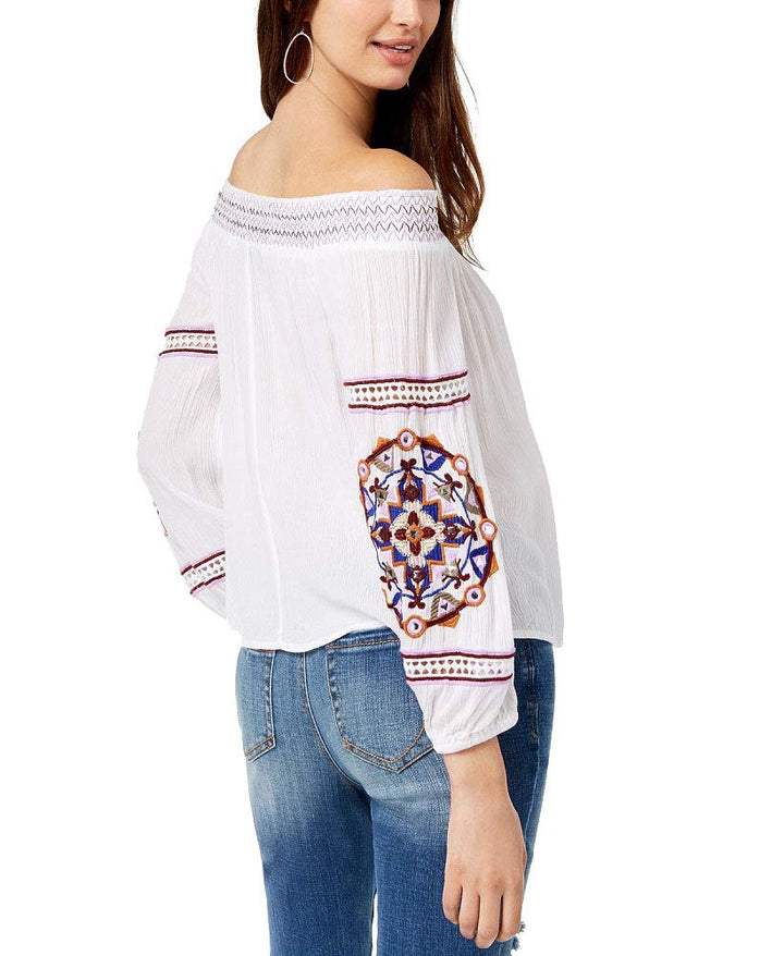 Petite Embroidered Off The Shoulder Top