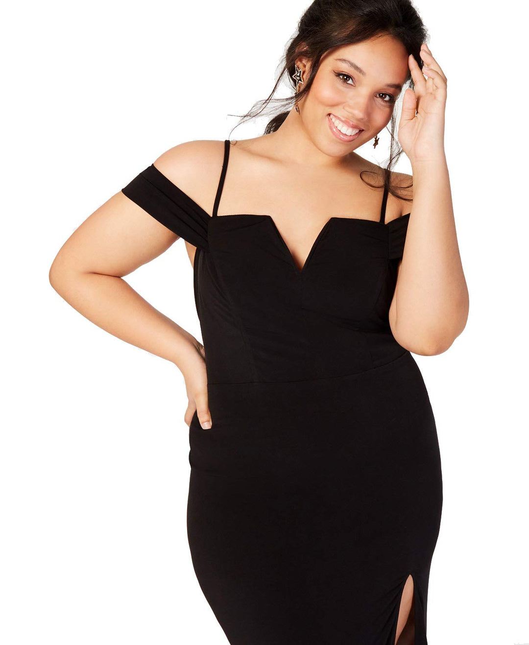 City Studios Trendy Plus Size Off The Shoulder Slit Gown