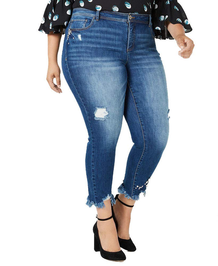 Plus Size Embellished Distressed Skinny Jeans