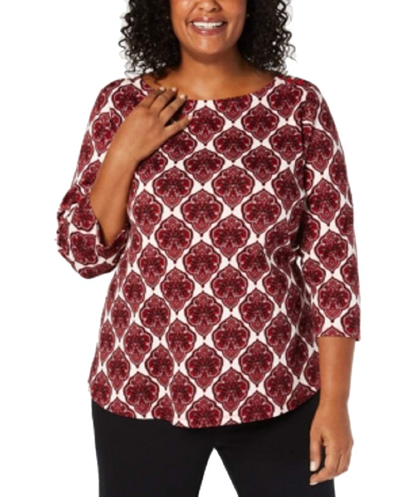 Plus Size Cotton Printed 3/4-Sleeve Top