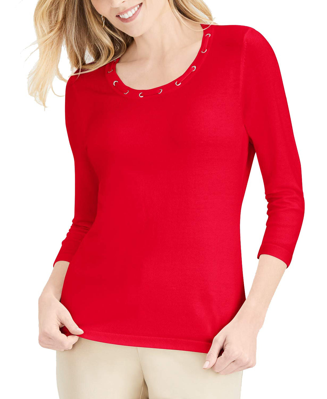 Grommet-Trimmed Knit Top
