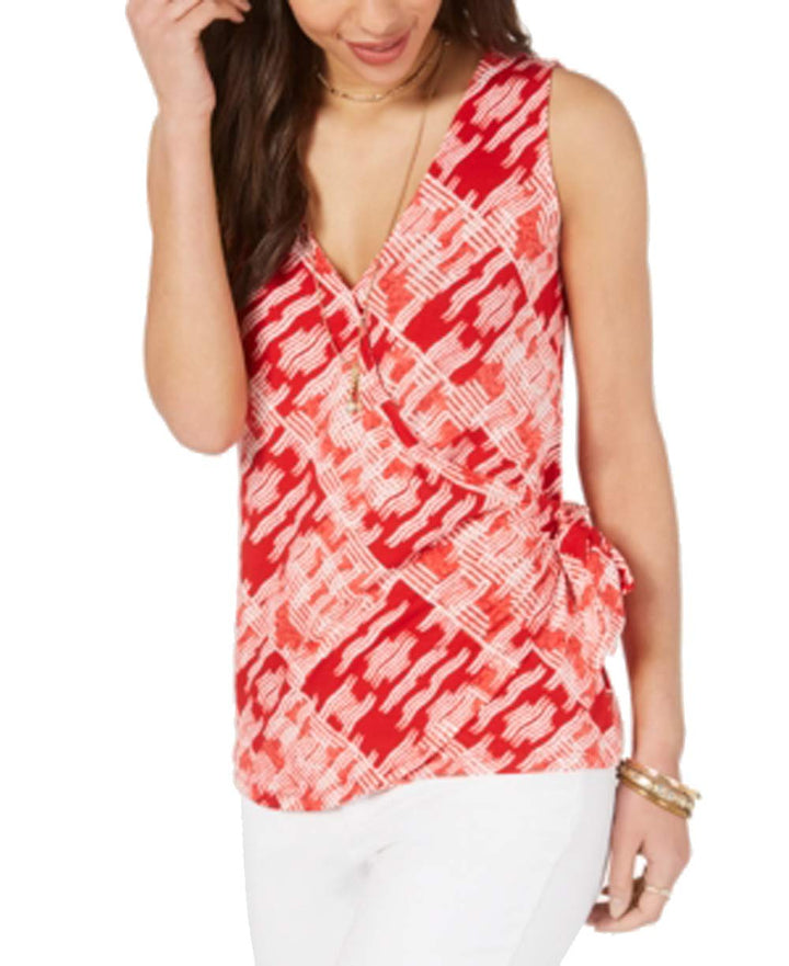 Printed V-Neck Wrap Top