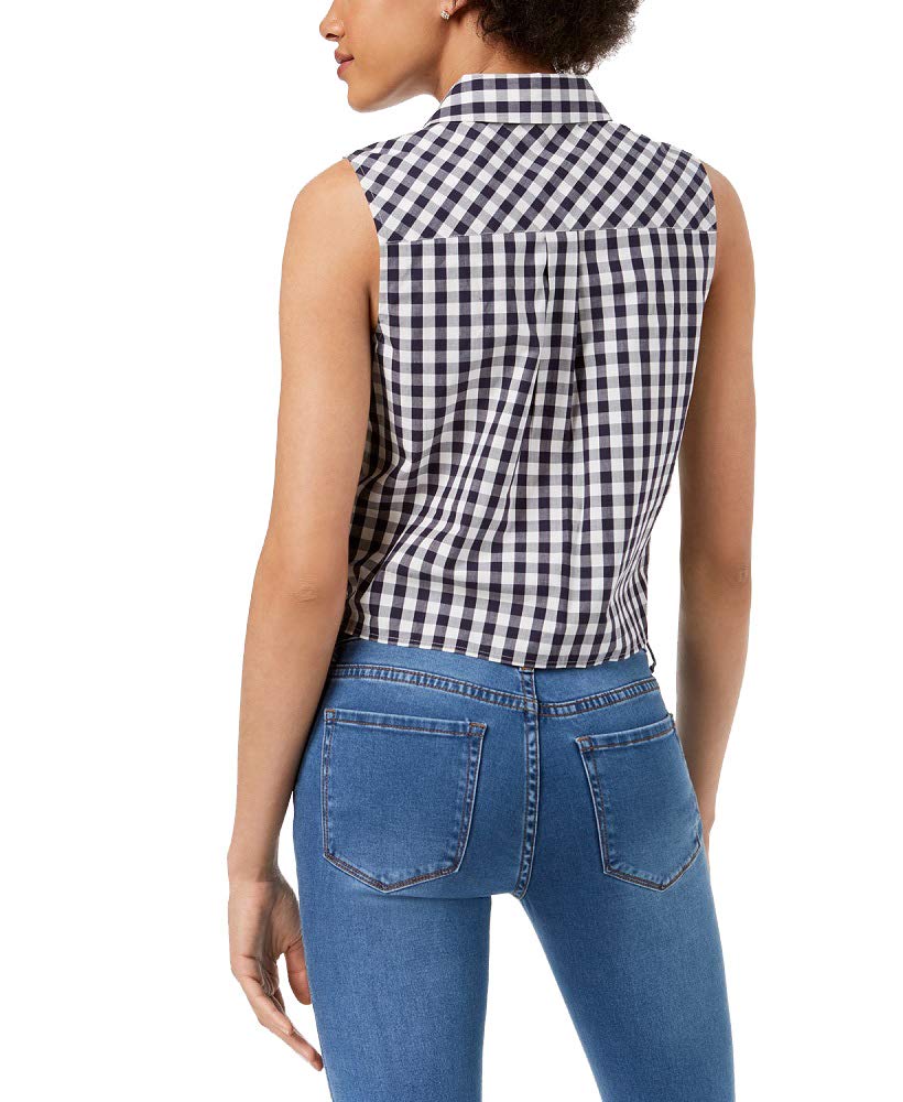 Maison Jules Cotton Checked Front Tie Top