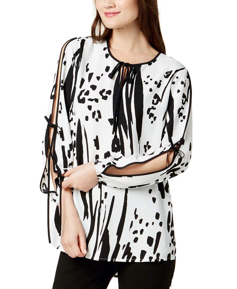 Alfani Printed Tie Sleeve Blouse
