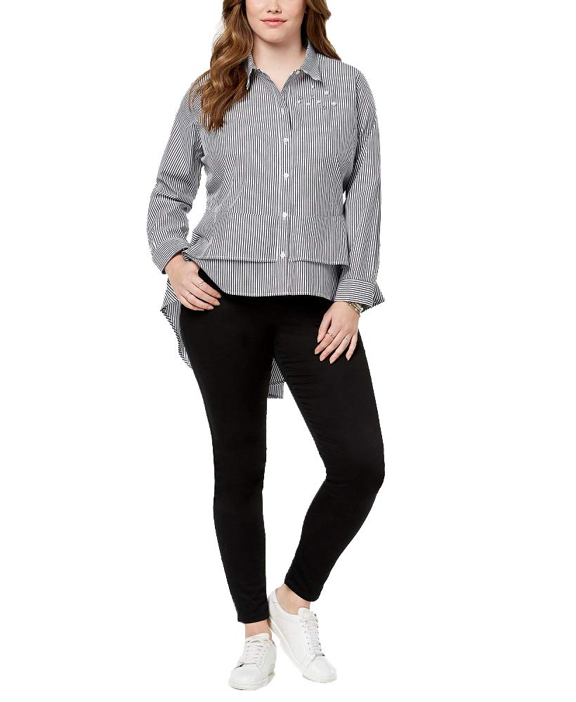 Almost Famous Trendy Plus Size Cotton Embellished High Low Peplum Shirt